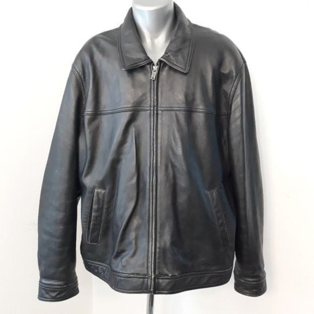 Guess Genuine Leather Men’s Jacket XXL Multi Pockets Front Zip